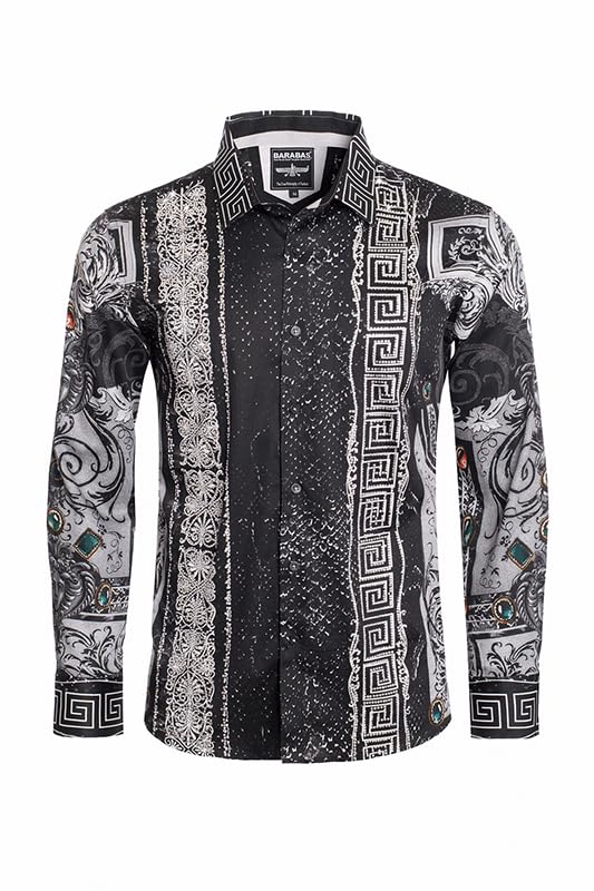 Barabas Men's Rhinestone Greek Snake Pattern Shirt SPR962 - Stylish Party & Nightclub Wear for Men