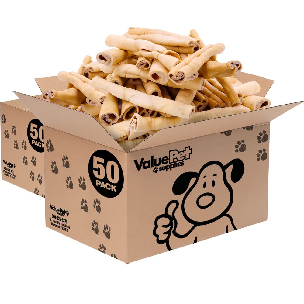 ValueBull Beef Cheek Rolls for Dogs - 100 Count Bulk Pack of Long-Lasting Jumbo 9-10 Inch Natural Chews | Collagen-Rich Rawhide Alternative, Single Ingredient Dog Treats | Perfect for Aggressive Chewers, Dental Health & Training Rewards