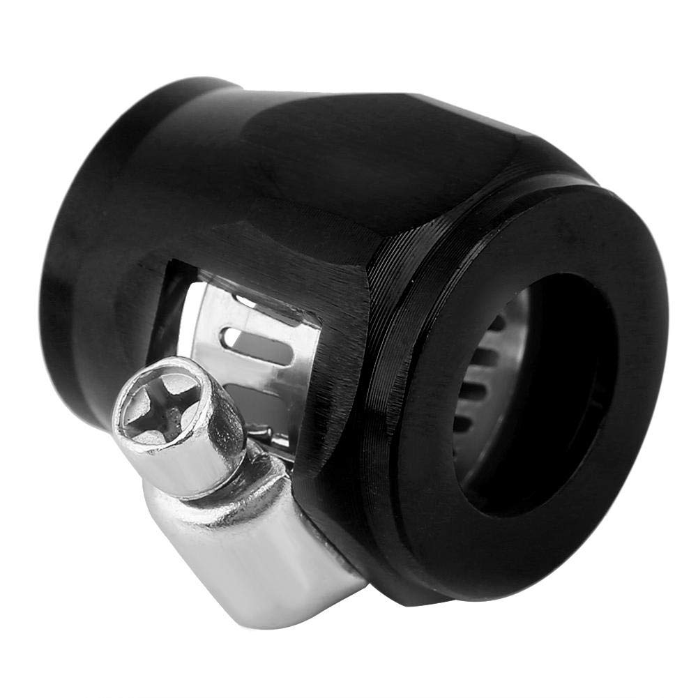 Universal AN6 15mm Black Aluminum Car Oil Fuel Hose End Clamp Finisher - Water Line Clip Hose Connectors with Blue Reflective Tape for Automotive Fuel Systems & Water Lines