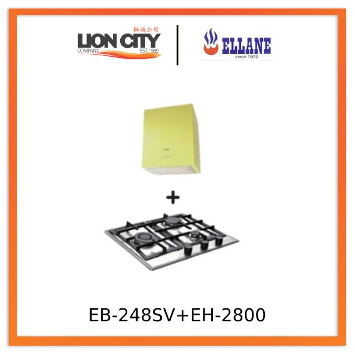 Ellane EH 2800 45cm Stainless Steel Box Hood with EB 248SV 3 Burner Gas Cooktop - Modern Kitchen Ventilation System for Home Cooking & Professional Chefs