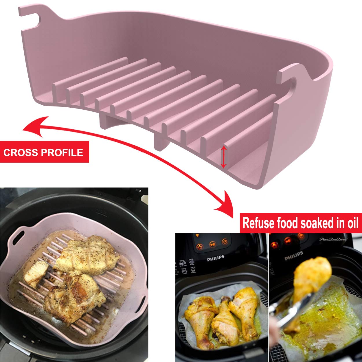 Air Fryer Accessories Set - Reusable Silicone Basket Mat & Pot Liner (4Qt+ Compatible) with 2 Mini Oven Mitts - Parchment Paper Replacement for Healthy Cooking | Perfect for Air Frying, Baking, Roasting & Meal Prep