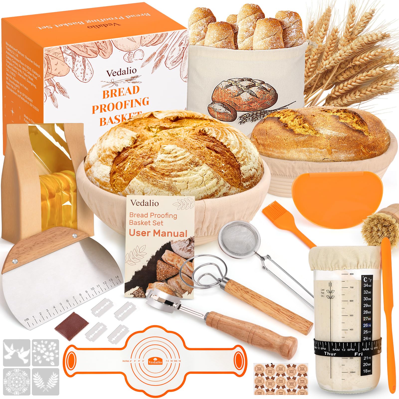 **Premium Sourdough Bread Baking Kit - Complete Starter Kit with Proofing Basket & Tools - Best Gift for Bakers, Women, Wives & Moms - Perfect for Homemade Artisan Bread & Baking Enthusiasts**