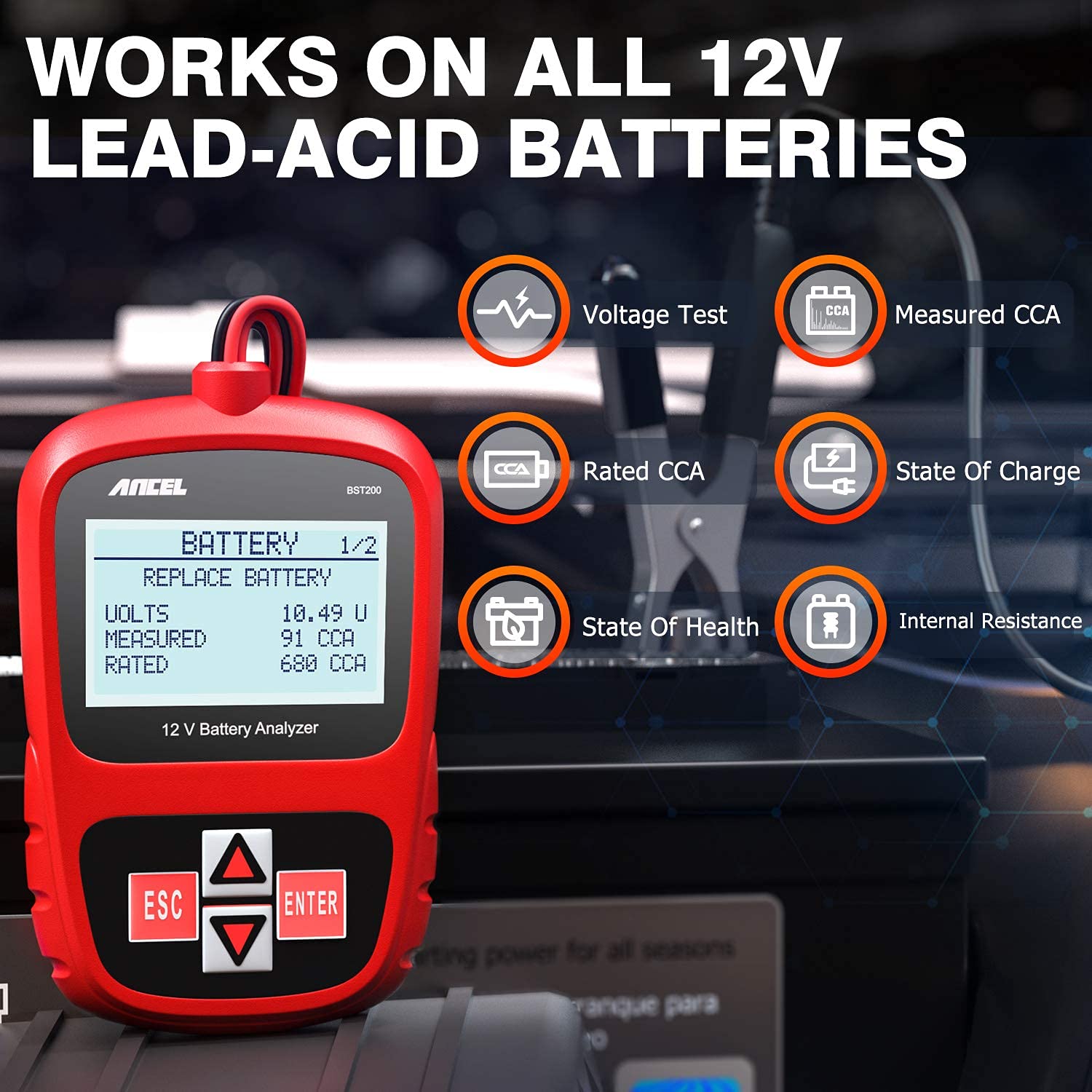 ANCEL AD530 & BST200 12V Car Battery Tester - Digital Auto Battery Analyzer for Cars, Trucks, SUVs - Perfect for Home Mechanics & Professional Diagnostics