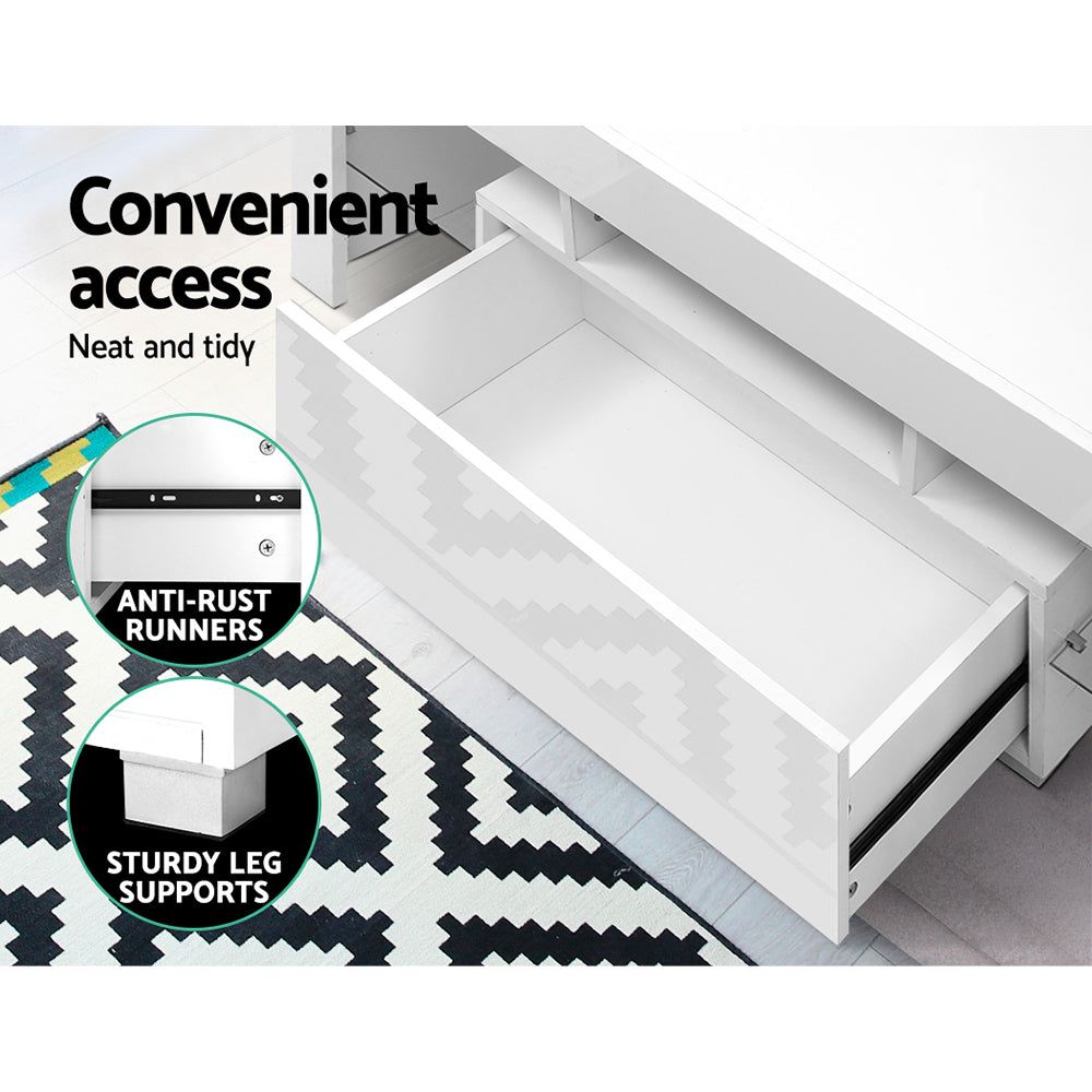 Artiss 130cm White LED TV Stand Entertainment Unit with Storage - Perfect for Living Room, Bedroom & Home Theater Setup