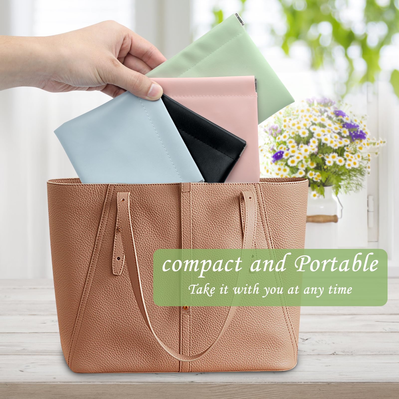 4Pcs Small Waterproof Makeup Bags for Women - Portable Cosmetic Pouches with Snap Closure, Zipperless Self-Closing Design for Lipstick, Coins & Purse Essentials | Perfect for Travel, Gym & Daily Organization