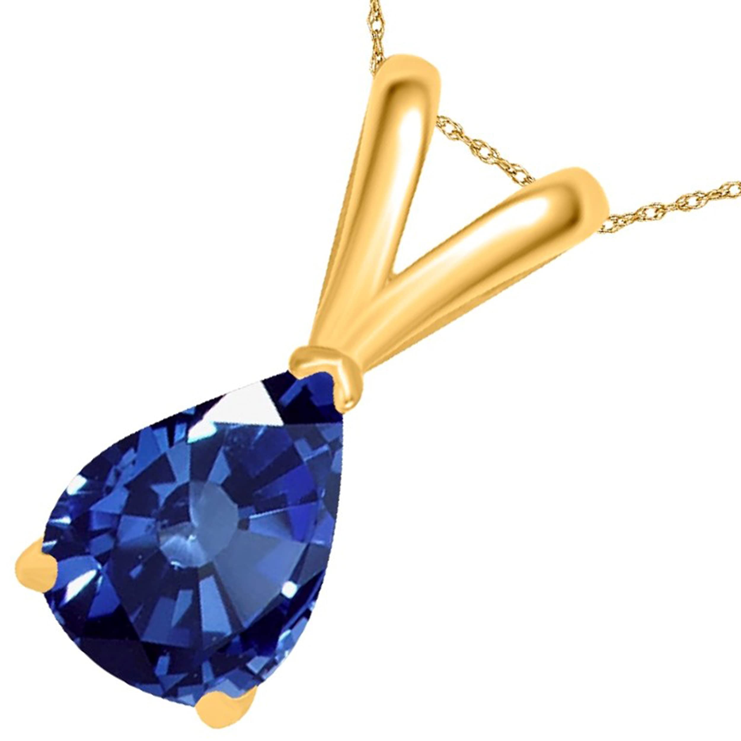 14K Yellow Gold Pear-Shaped Sapphire Pendant Necklace for Women | 0.90 Carat Natural Blue Sapphire Gemstone | 18