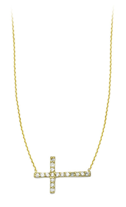 Diamond Sideways Cross Pendant Necklace - Elegant Jewelry for Women, Gift for Her - Perfect for Everyday Wear, Special Occasions & Layering