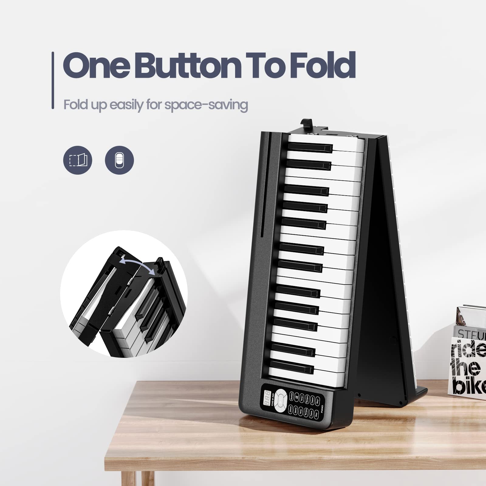 61-Key Folding Digital Piano Keyboard with Bluetooth - Rechargeable, Touch Sensitive & Semi-Weighted Keys | Portable Electric Piano for Beginners, Teens & Adults | Includes Piano Bag & Stand | Perfect for Home Practice, Music Lessons & Live Performances