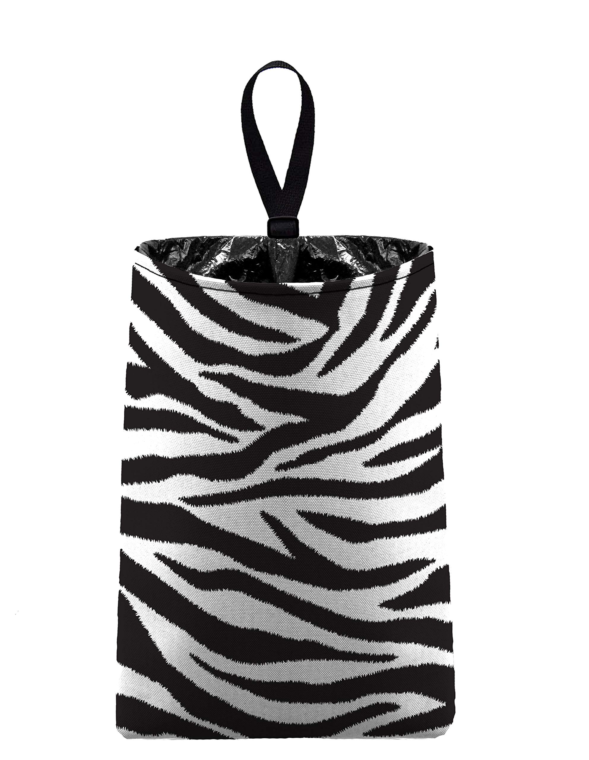 Zebra Stripes Car Trash Bag by The Mod Mobile - Auto Litter Garbage Can for Vehicles | Perfect for Road Trips, Commuting & Keeping Your Car Clean