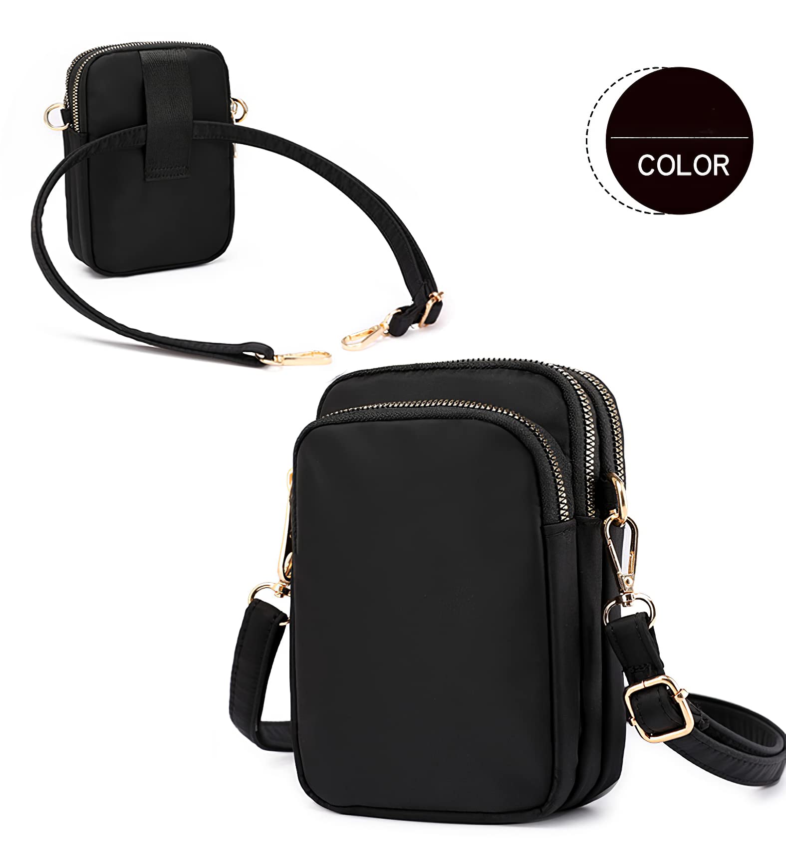 LassZone Women's Waterproof Crossbody Phone Bag with 3 Zipper Pockets - Adjustable Strap Nylon Shoulder Purse for iPhone, Wallet & Essentials - Perfect for Travel, Shopping & Daily Use