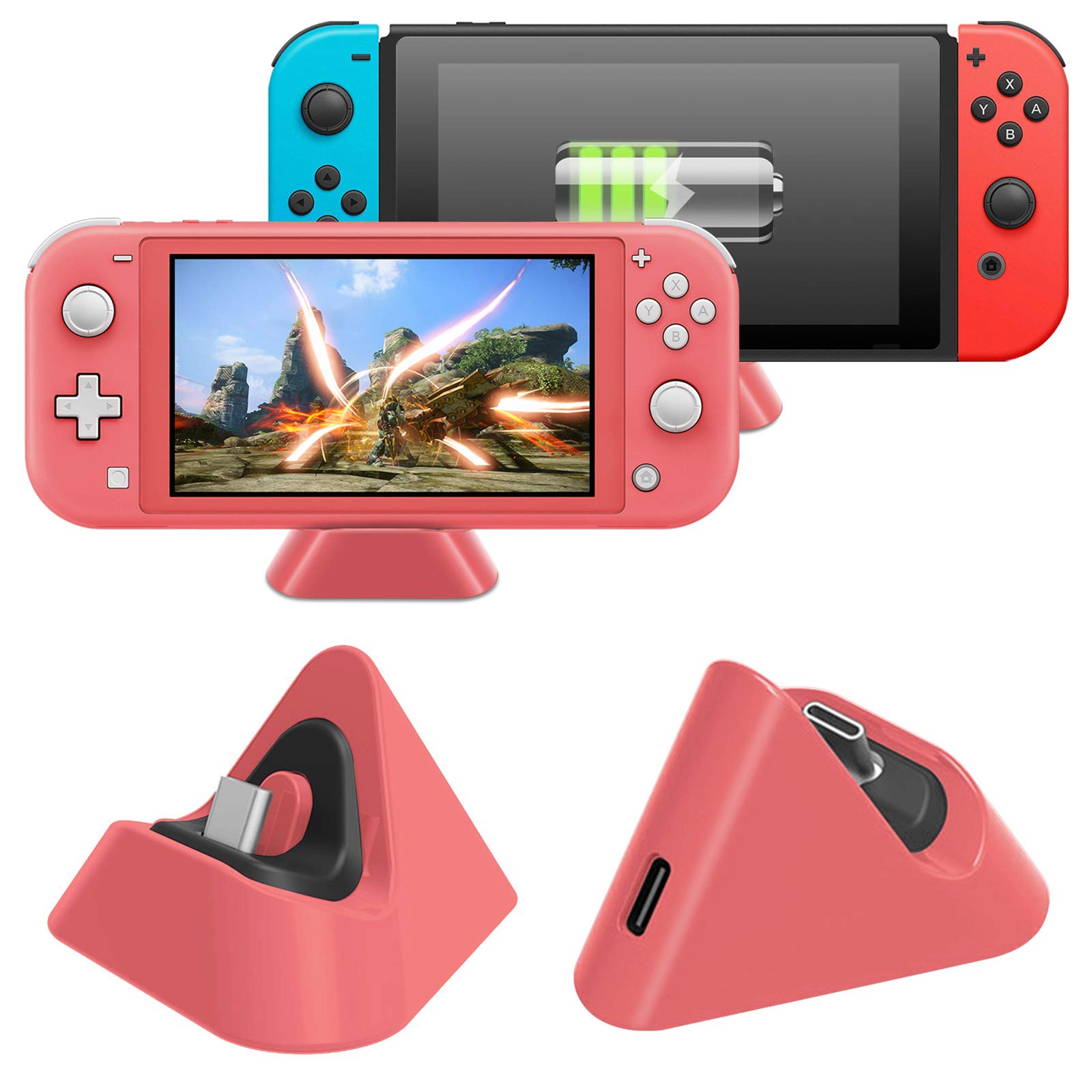 Nintendo Switch Charging Dock - Compact USB-C Charger Stand Station Compatible with Switch/Switch Lite/Switch OLED (Coral) | Perfect for Gaming at Home or Travel