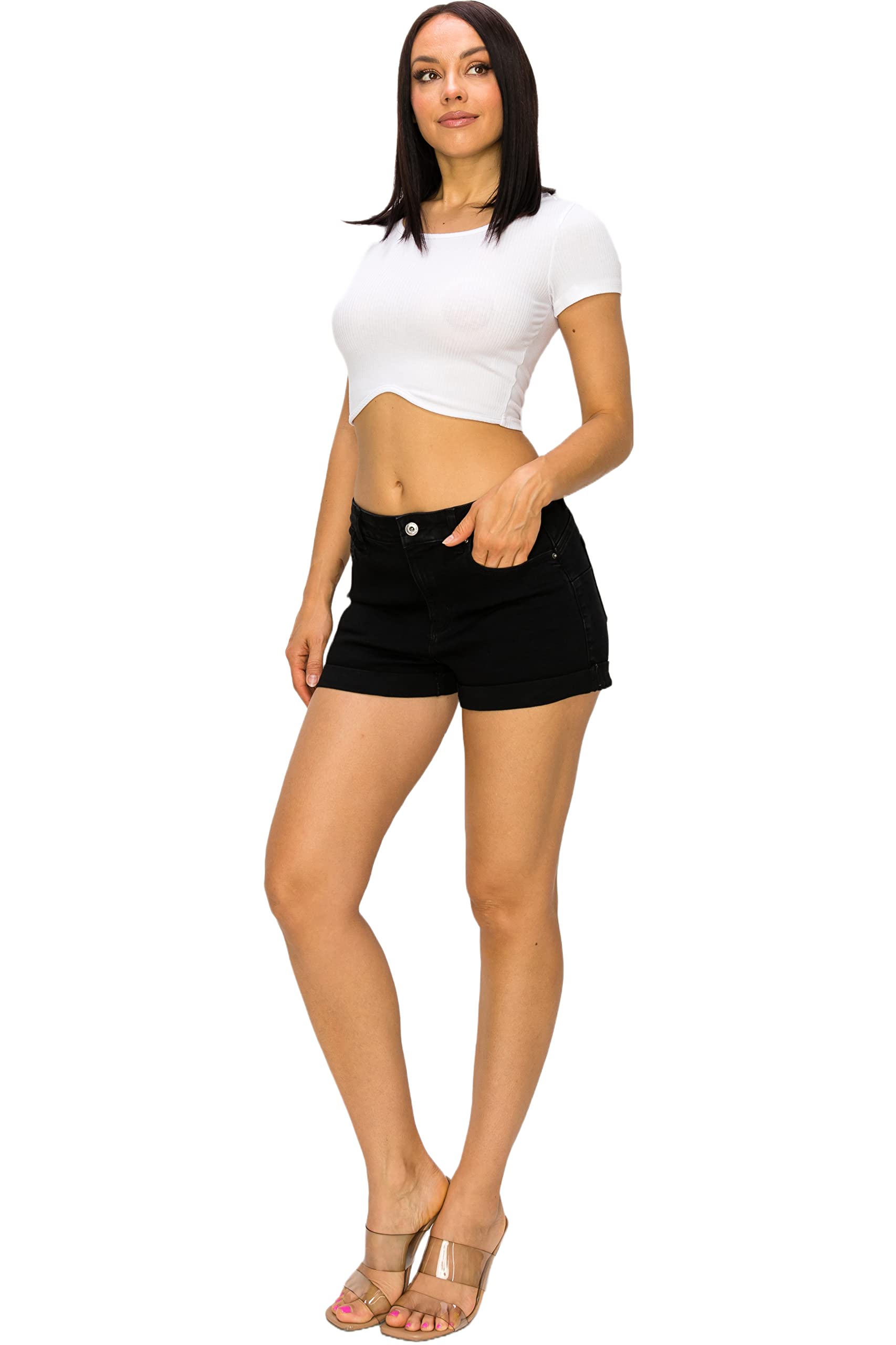 Women's High Waisted Stretch Denim Jean Shorts - Comfortable Casual Distressed Denim Shorts for Summer Outfits, Beach Vacations & Street Style