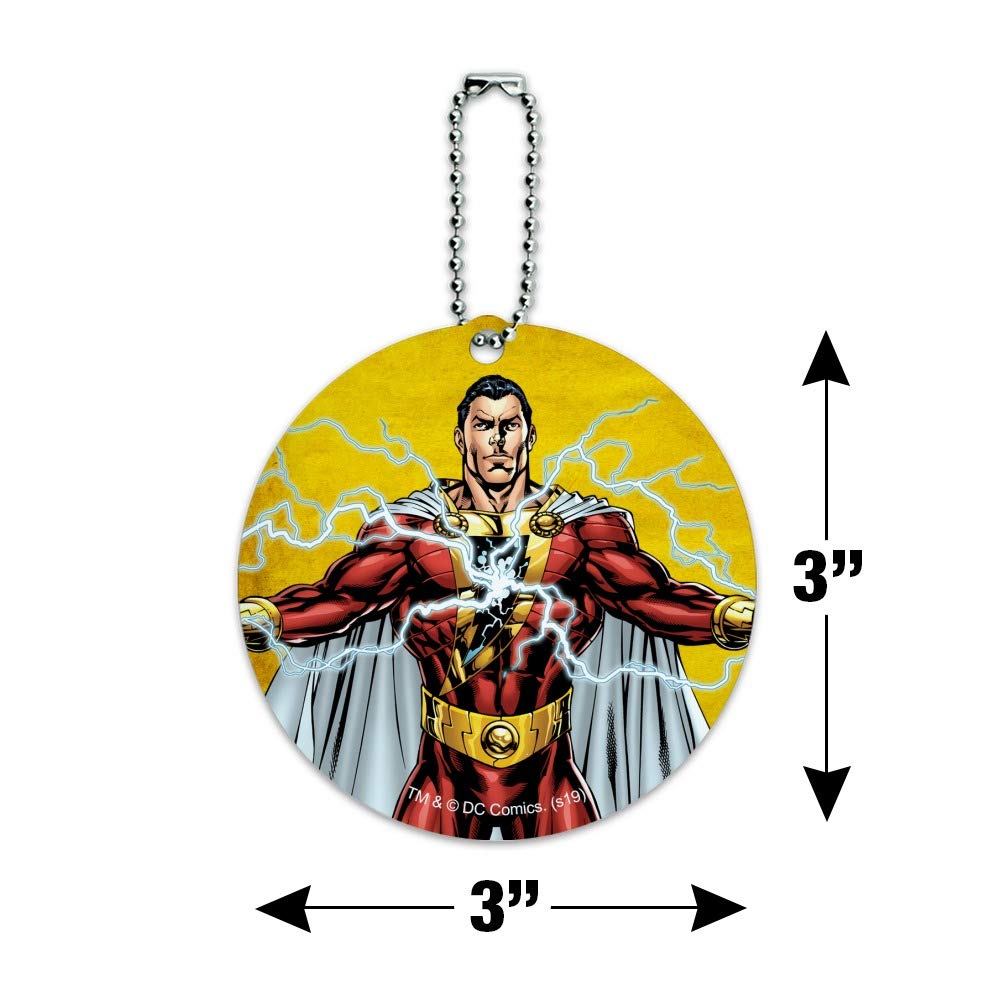 Justice League Shazam Character Round Luggage ID Tag - Durable Suitcase Name Tag for Carry-On Bags - Perfect for Travel, Business Trips & Vacation Identification