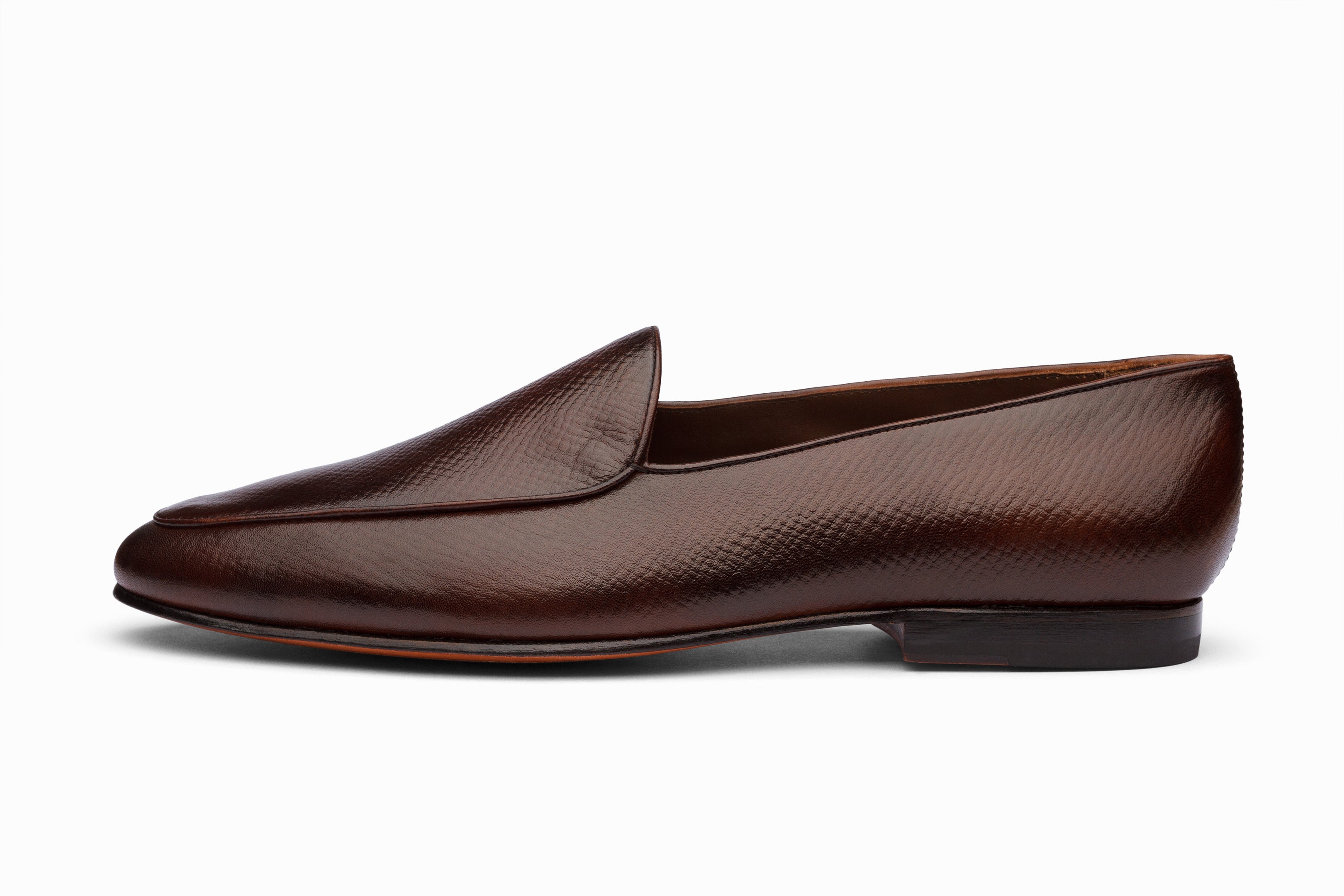 Premium Belgian Loafers for Men - Dark Brown Hatch Grain Leather - Comfortable & Stylish Slip-On Shoes for Business, Office & Casual Wear