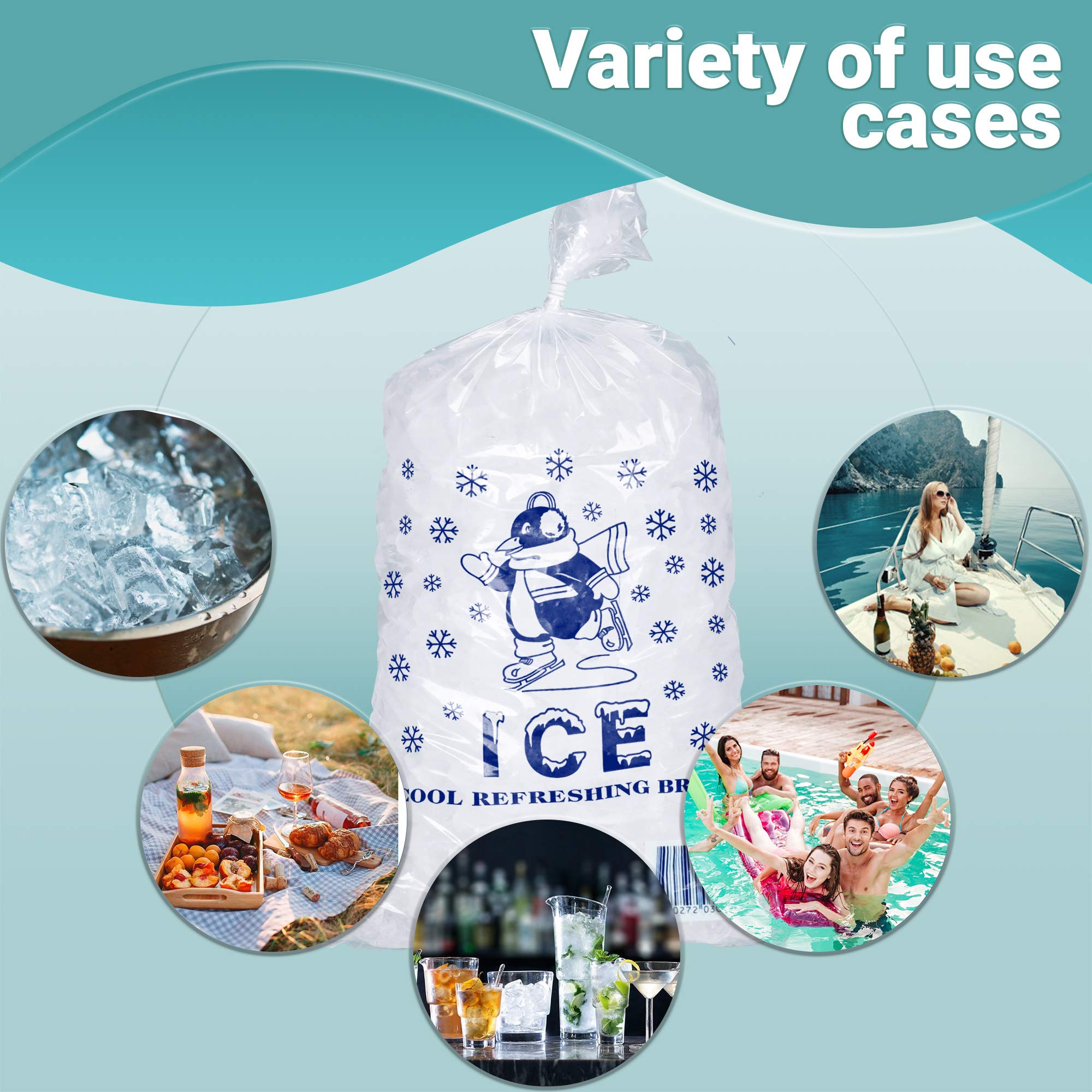APQ 1000 Pack 11x20 Ice Bags with Twist Ties - 8 lbs Capacity, Food Grade Safe Plastic, Cool Penguin Design - Perfect for Party Drinks, Camping Coolers & Commercial Ice Storage