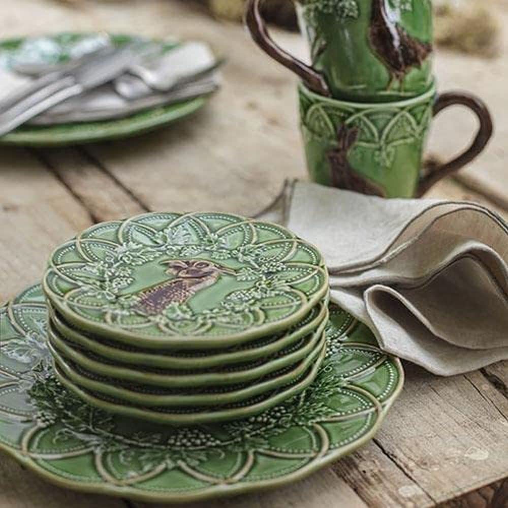 Bordallo Pinheiro Woods Bread and Butter Plate Set of 4 - Handcrafted Ceramic Boar Design Appetizer Plates for Dinner Parties, Kitchen, and Home Decor