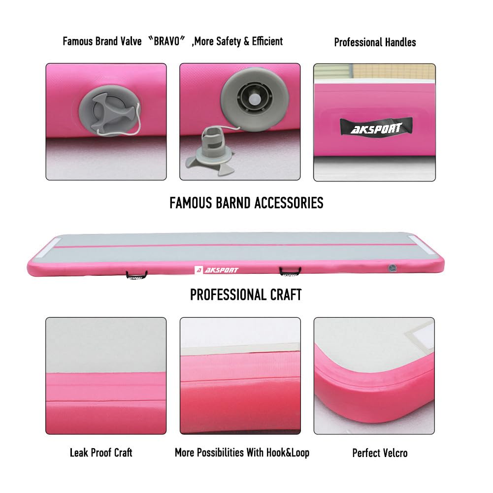 AKSPORT Inflatable Gymnastics Air Mat - Portable Tumbling Track for Home Gym, Cheerleading, Parkour & Training - Includes Air Pump - Perfect for Indoor/Outdoor Use at Beach, Park & Water Activities