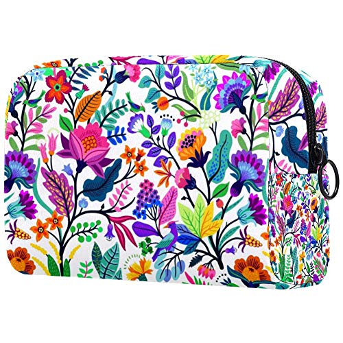 Vibrant Floral & Tropical Leaf Makeup Bag for Women - Waterproof Cosmetic Pouch with Zipper, Travel Toiletry Organizer | Perfect for Skincare, Makeup Storage & On-the-Go Essentials
