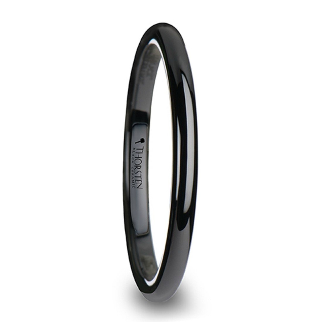 LAUREEN Black Domed Ceramic Wedding Ring for Women - 2mm Wide Wedding Band - Elegant & Durable for Everyday Wear, Anniversary & Special Occasions