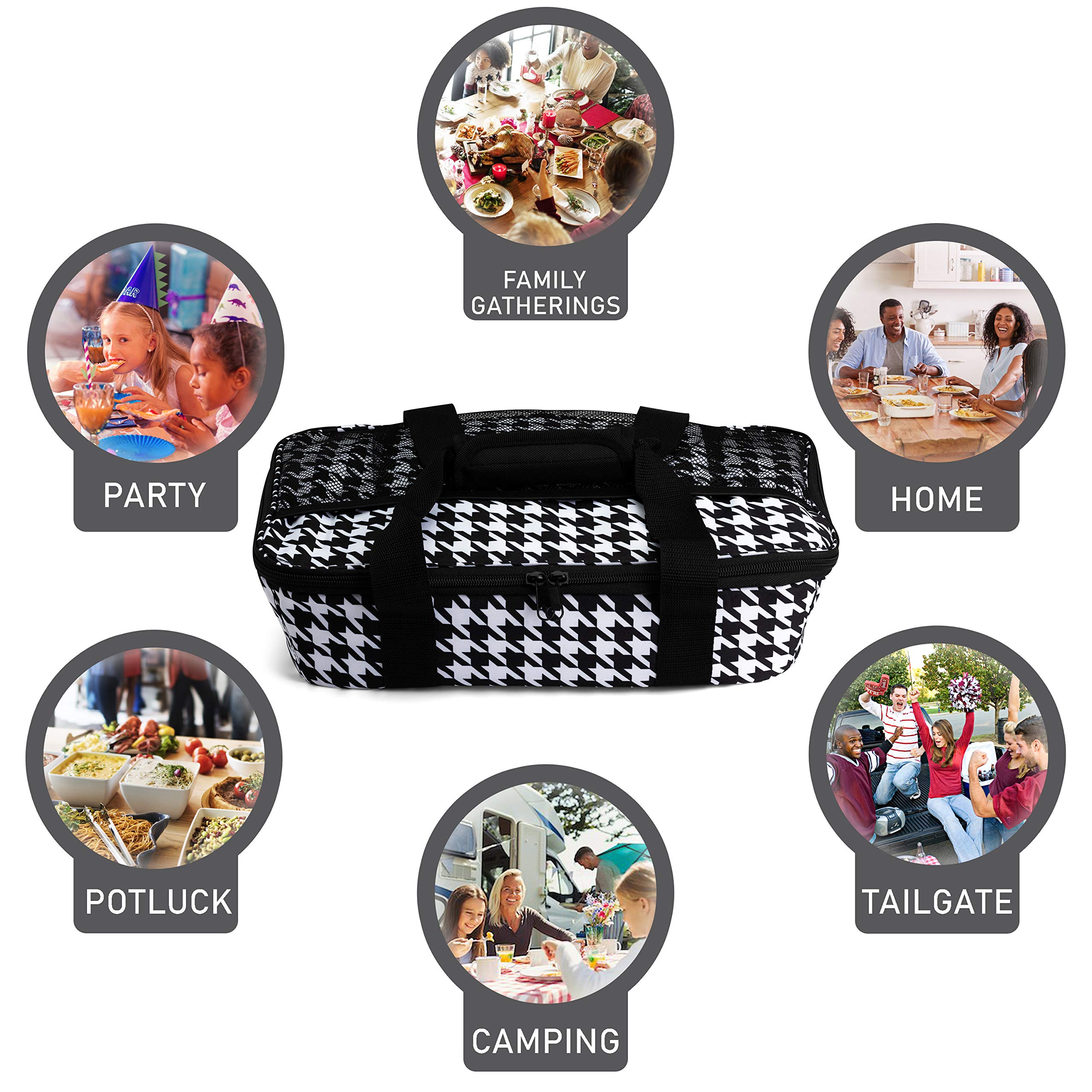 HotLogic 16801048-HND Portable Food Warmer & Casserole Dish - Houndstooth Design, Insulated Lunch Tote for Office, Travel & Picnics | Keep Meals Warm Anywhere