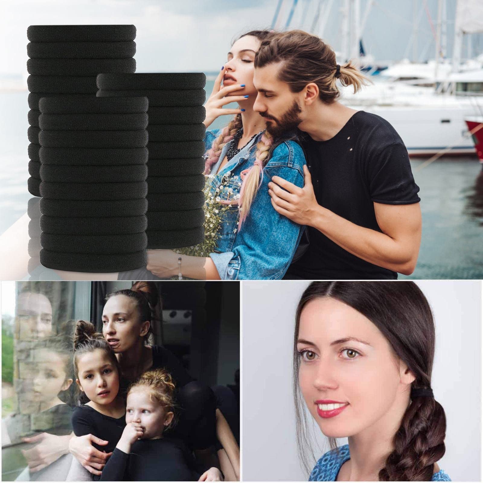20/30/40 Pcs Black Hair Ties - Soft Elastic Hair Bands & Scrunchies for Ponytail Holders - Women's Hair Accessories for Workout, Office & Everyday Use
