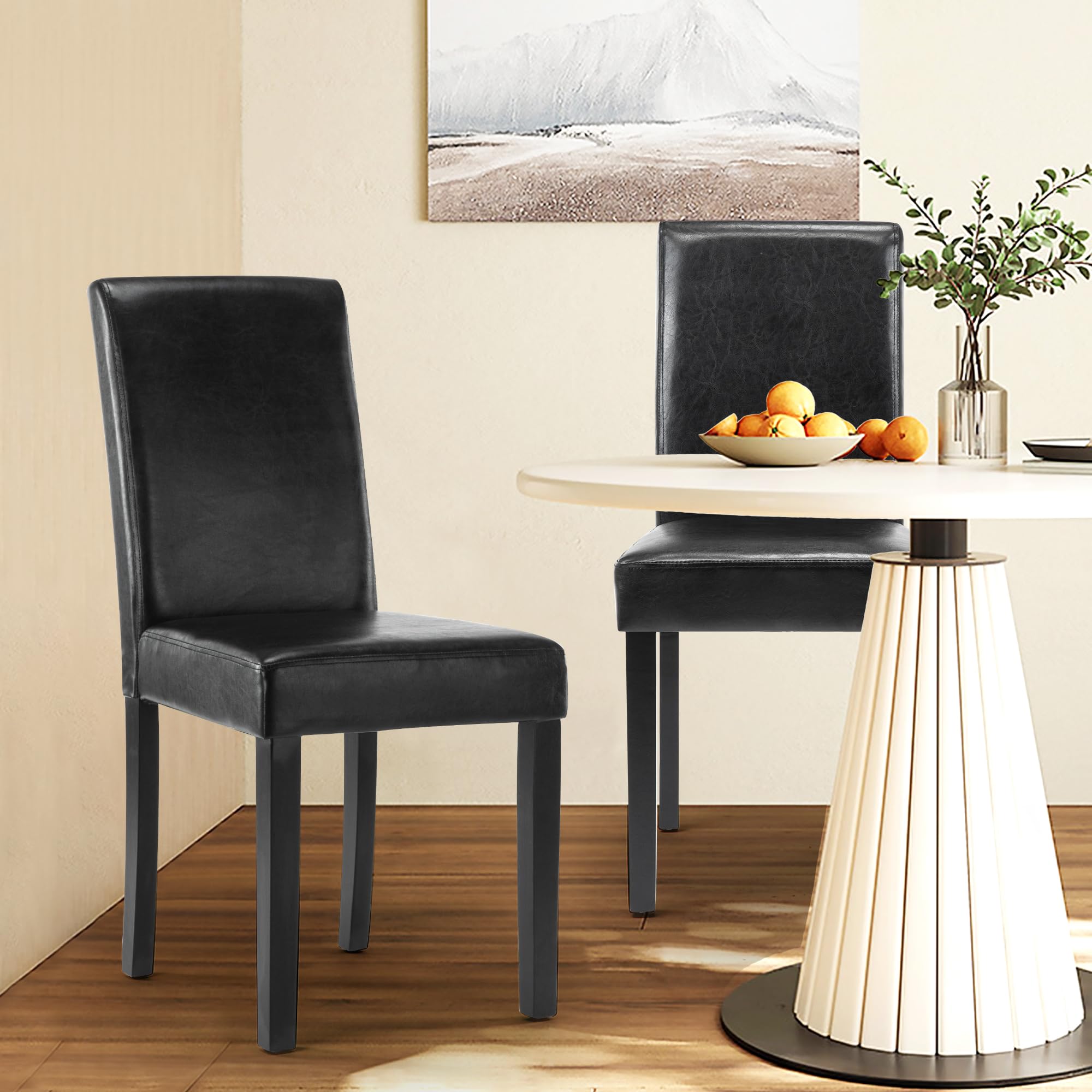LSSBOUGHT Modern PU Leather Dining Chairs Set of 4 - Sturdy Solid Wood Legs, Urban Style Kitchen & Dining Room Seating (Black) - Perfect for Home, Restaurant & Office Use