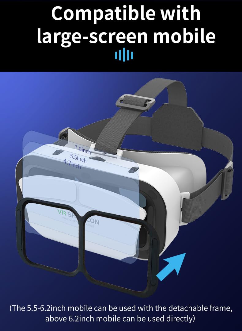 VR Headset for iPhone & Android - Virtual Reality Goggles with Pupillary & Focal Adjustment for 4.7-7.2