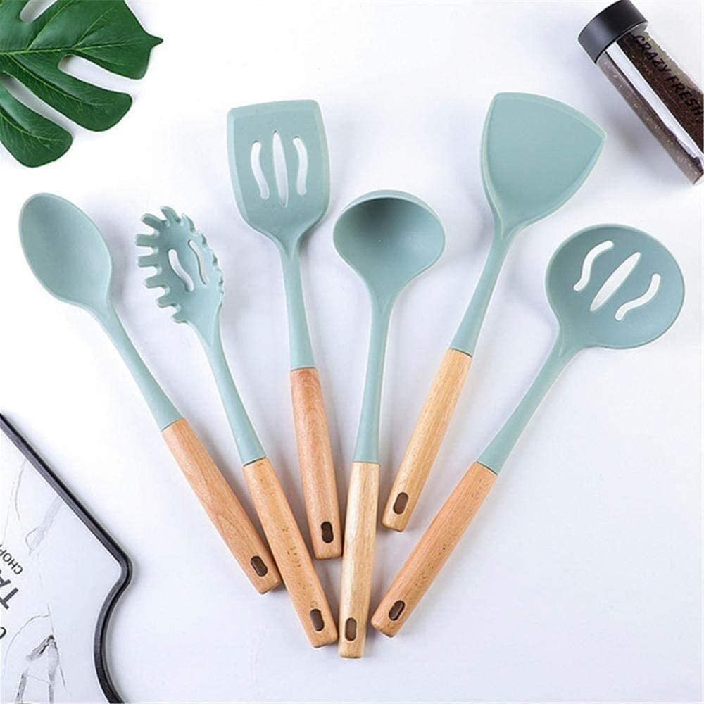 Premium 6-Piece Silicone Kitchen Utensils Set - Heat-Resistant, Non-Stick & Dishwasher Safe Cooking Tools with Spatula, Spoon & Bucket - Perfect for Baking, Frying & Everyday Cooking