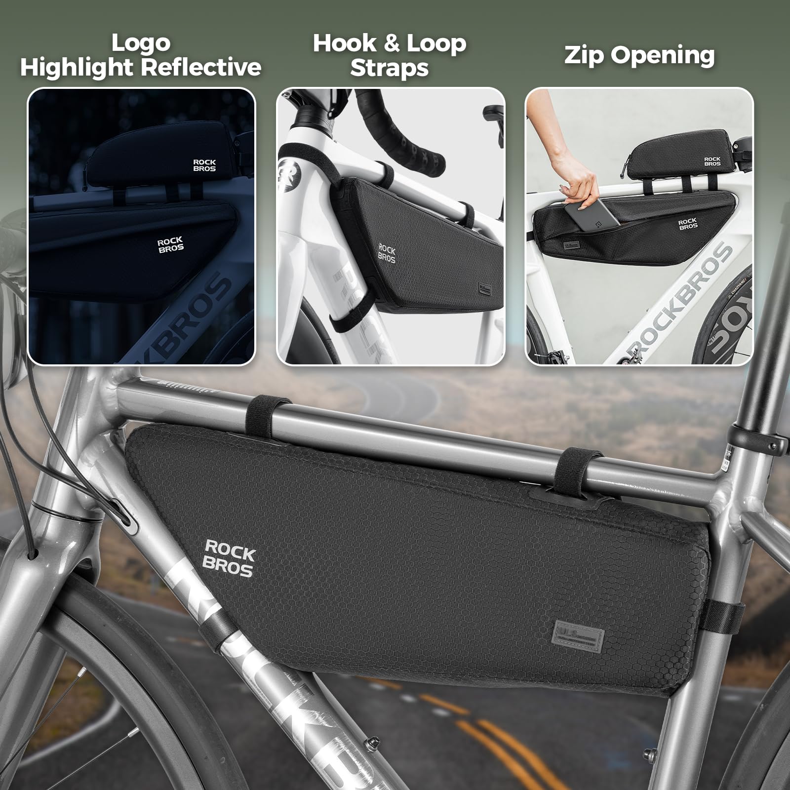 ROCKBROS 2.9L Waterproof Bike Frame Bag - Large Capacity Under Top Tube Bicycle Pouch for Mountain & Road Bikes | Perfect for Cycling Commutes, Long Distance Rides & Outdoor Adventures