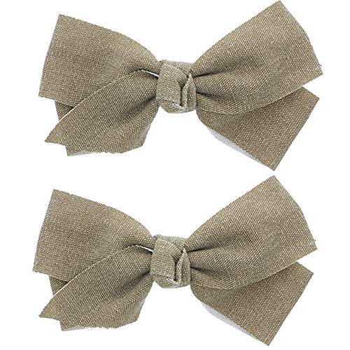 Small Canvas Hair Accessory Bow - Set of 2 in Taupe - Perfect for Girls' Hair Clips, Headbands, and Party Outfits