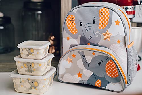 Primo Passi 3-Piece Bamboo Food Storage Containers Set with Lids | Eco-Friendly Kids Lunch Boxes | Microwave, Freezer & Dishwasher Safe Meal Prep Containers for School, Picnics & Travel (Elephant Design)