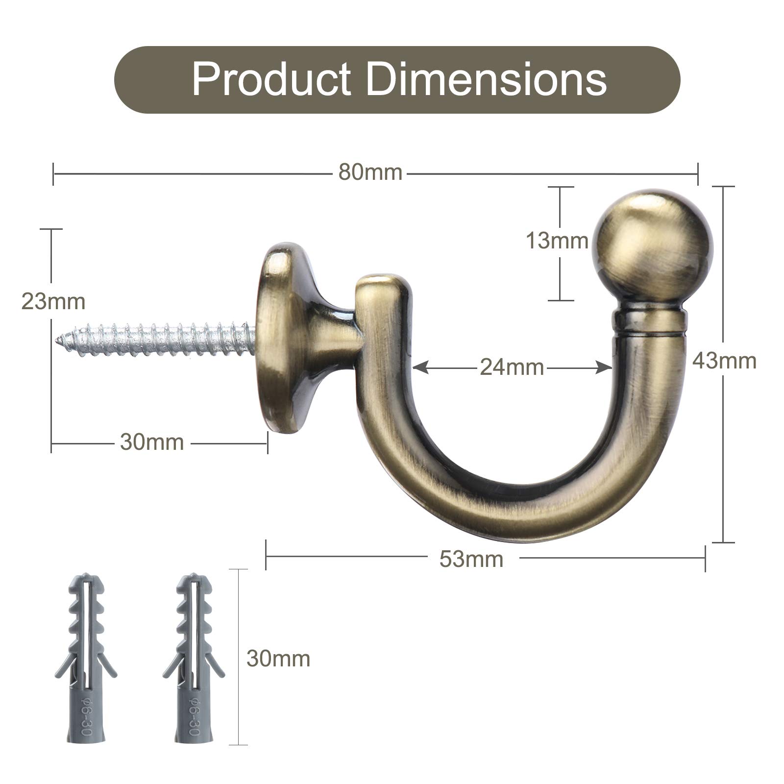 Elegant Bronze Curtain Tiebacks Hooks - Set of 2, Wall Mounted Tassel Holders for Drapery, Window Treatments, Clothes, Coats & Hats - Perfect for Living Room, Bedroom & Bathroom Decor
