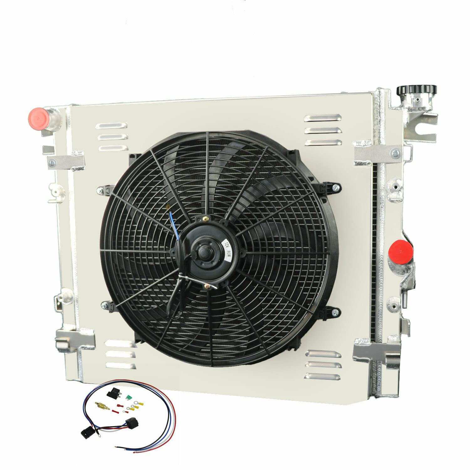 ECMRAD Aluminum Radiator with Fan & Shroud Kit - Compatible with 2007-2018 Jeep Wrangler JK/JKU Unlimited Sahara Rubicon (3.8L 3.6L V6) - Fits Automatic & Manual Transmission - Perfect for Off-Roading, Overheating Issues & Engine Cooling Upgrades