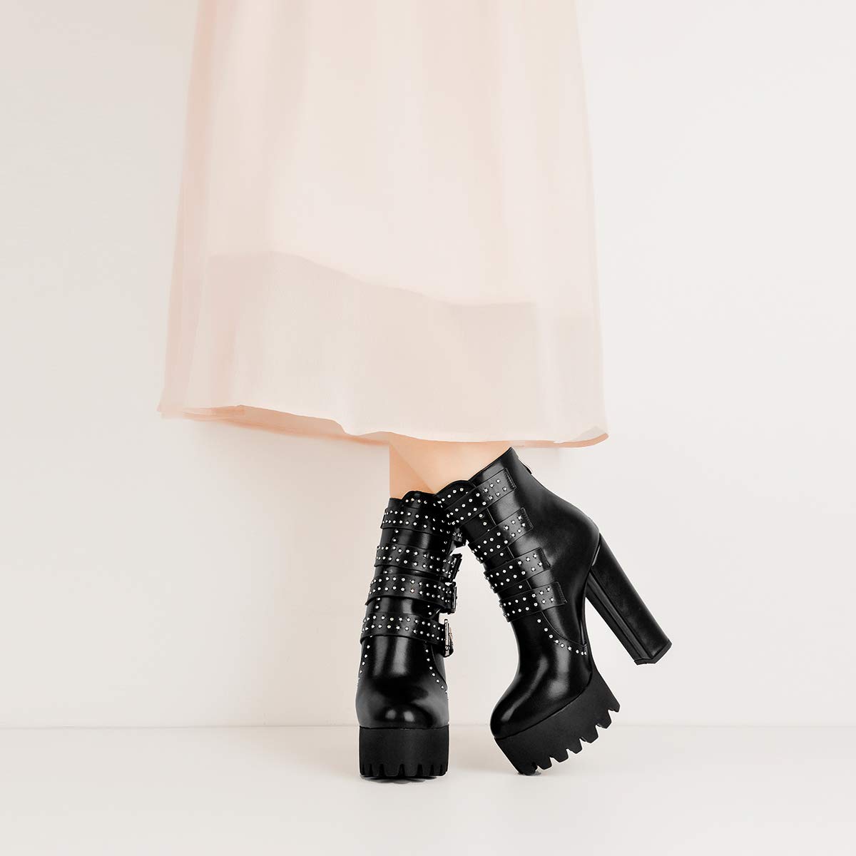 Only Maker Women's Kendra Chunky High Heel Ankle Combat Boots - Stylish & Comfortable Fashion Boots for Women | Perfect for Night Out, Party & Streetwear Outfits