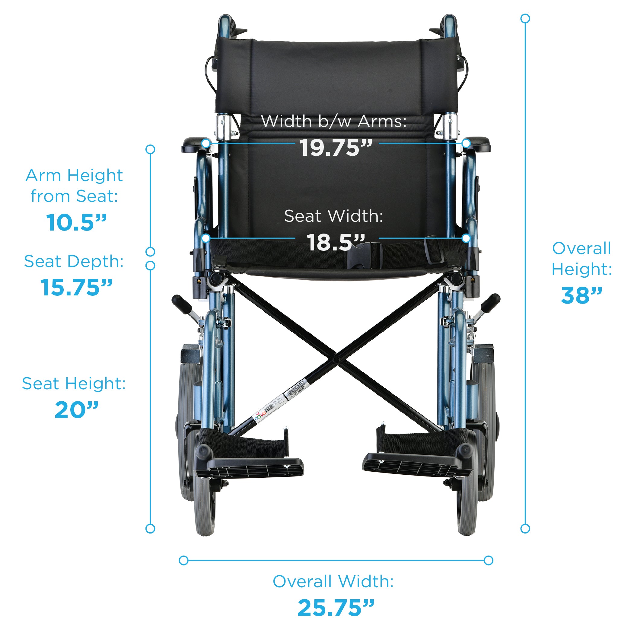 NOVA 352 Transport Wheelchair with 12 Wheels & Flip-Up Armrests - Lightweight Folding Mobility Chair for Seniors, Patients & Airport Travel - Indoor & Outdoor Use
