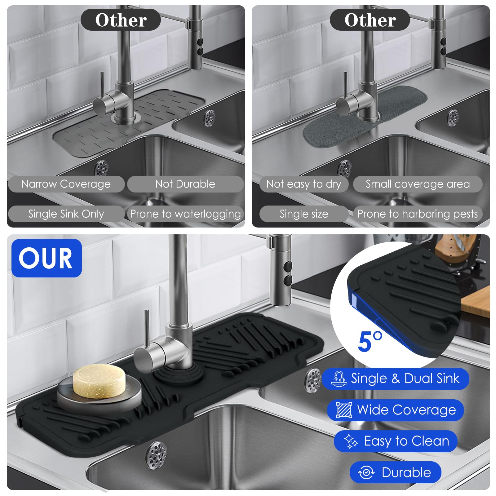 Non-Slip Silicone Sink Splash Guard Mat - 17