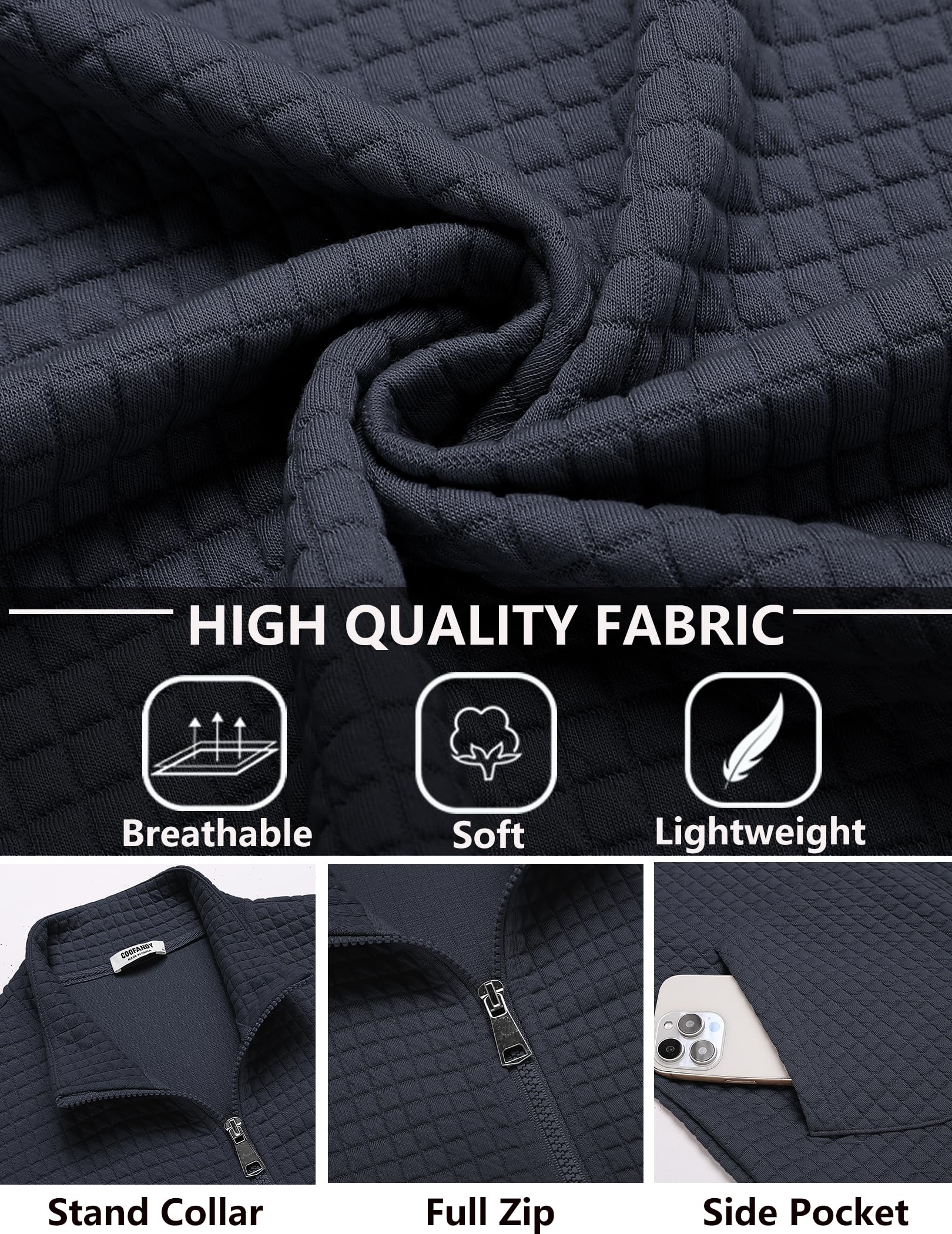 COOFANDY Men's Lightweight Varsity Jacket - Casual Bomber Jacket with Waffle Texture & Zip-Up Front Pockets | Perfect for Spring/Fall Outerwear, Streetwear Fashion & Everyday Casual Wear