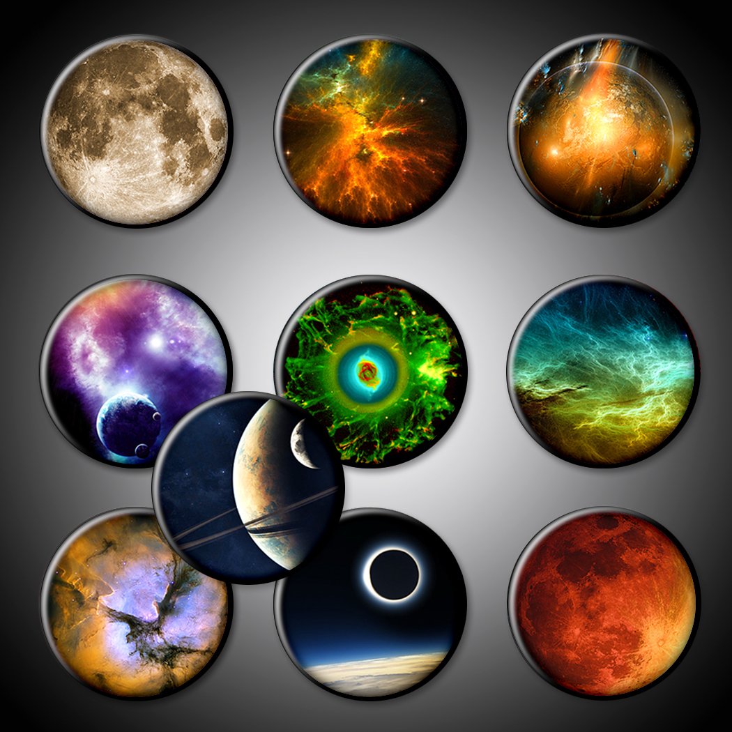 Space Galaxy Pins Set - 1 Inch Satellite Images for Backpacks & Jackets