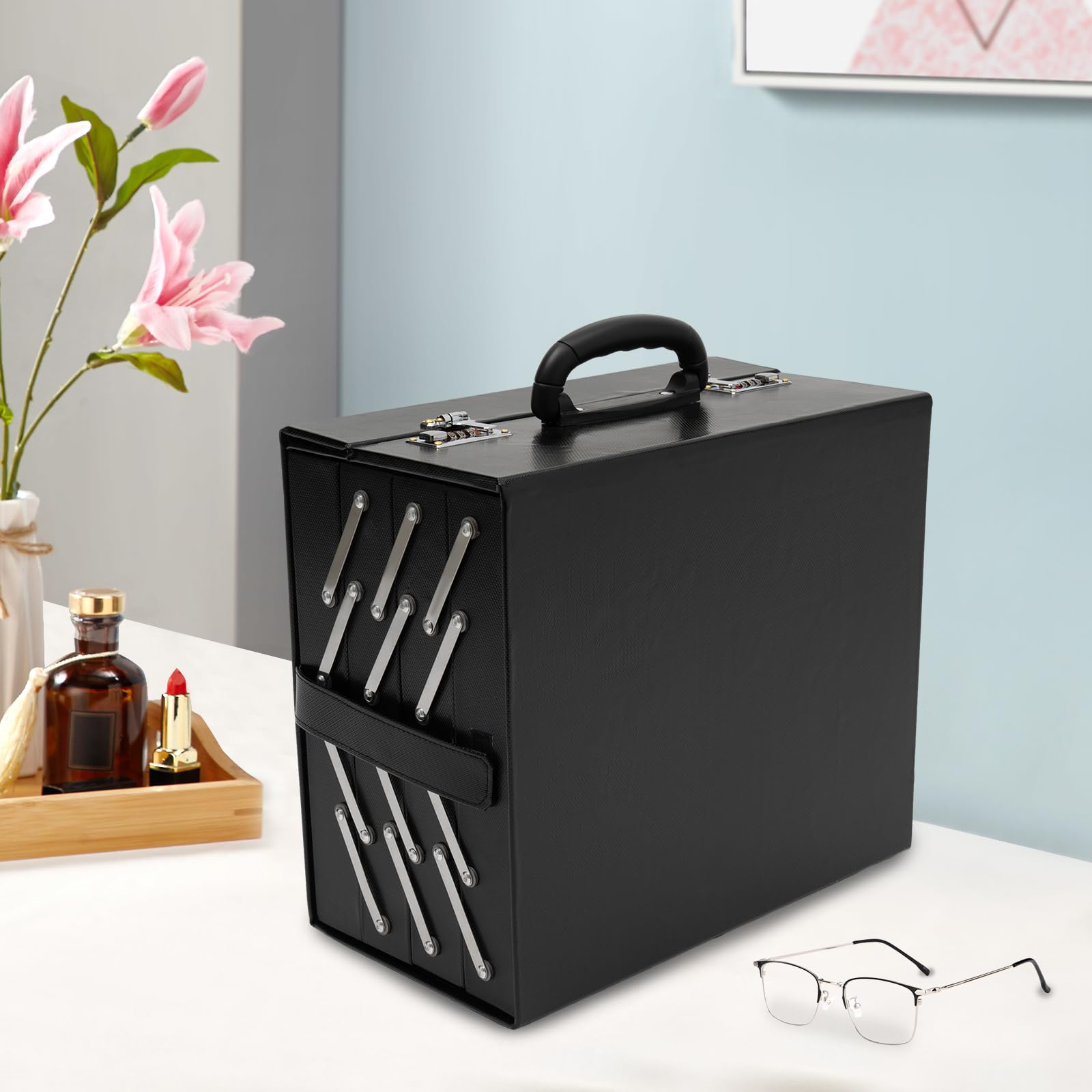 Foldable Eyeglasses Storage Case - PU Leather Sunglasses Organizer Box with 48 Slots for Men & Women - Perfect for Travel, Home Display, and Jewelry/Watches Organization