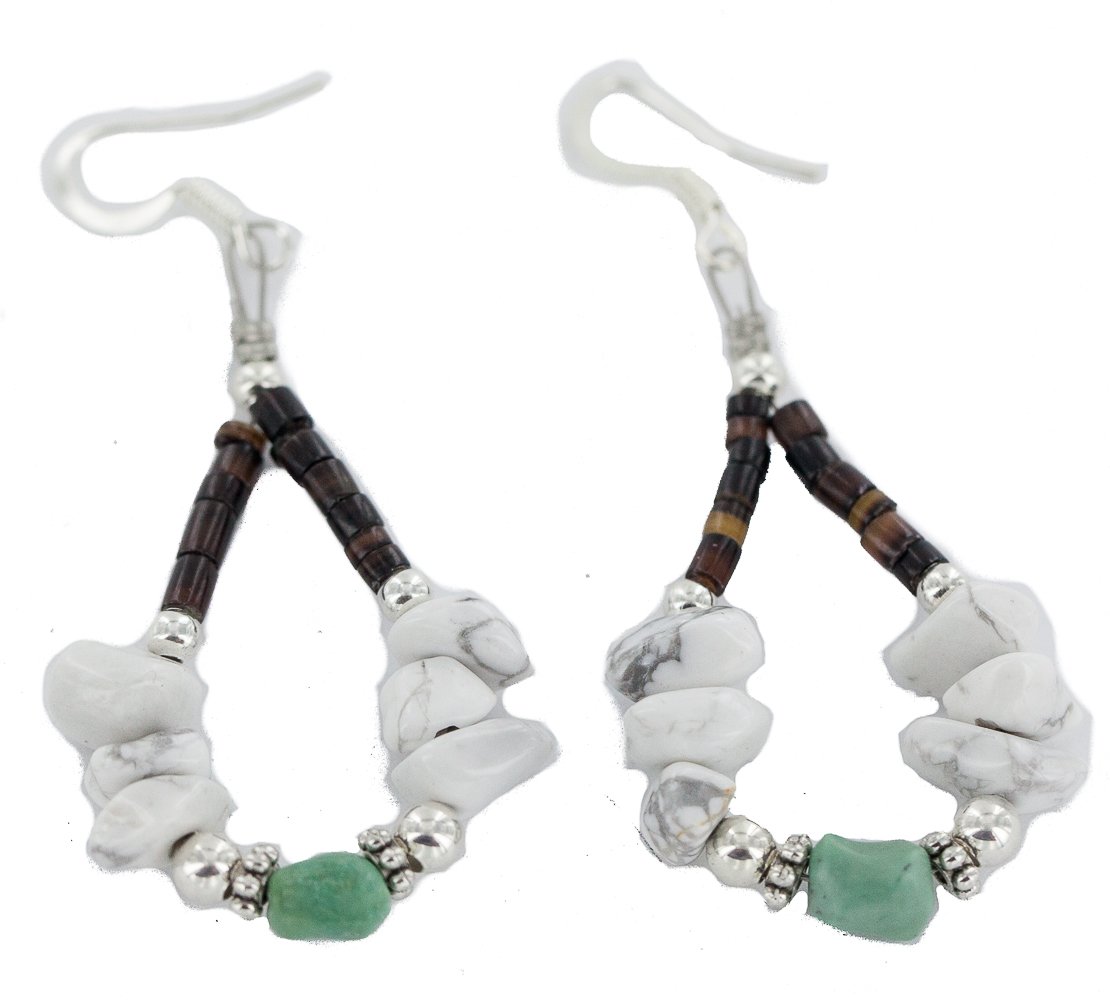 Authentic Sterling Silver Hooks White Howlite Hoop Native American Dangle Earrings | Handmade by Loma Siiva | Perfect for Boho Fashion, Tribal Jewelry & Festival Outfits