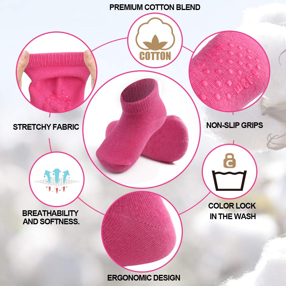 **JAKIDAR 12-Pack Baby & Toddler Non-Slip Cotton Ankle Socks for Boys & Girls - Soft, Breathable & Anti-Skid Soles - Perfect for Crawling, Playtime & Daily Wear**