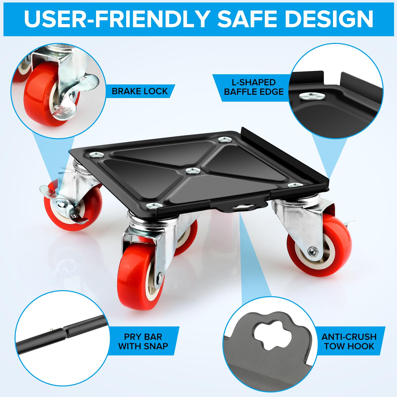 Heavy Duty Furniture Dolly with 5 Rotatable 360° Wheels - 3800LBS Capacity Carbon Steel Moving Dolly for Sofa, Piano & Appliances - Perfect for Home Moving, Warehouse & Office Relocation