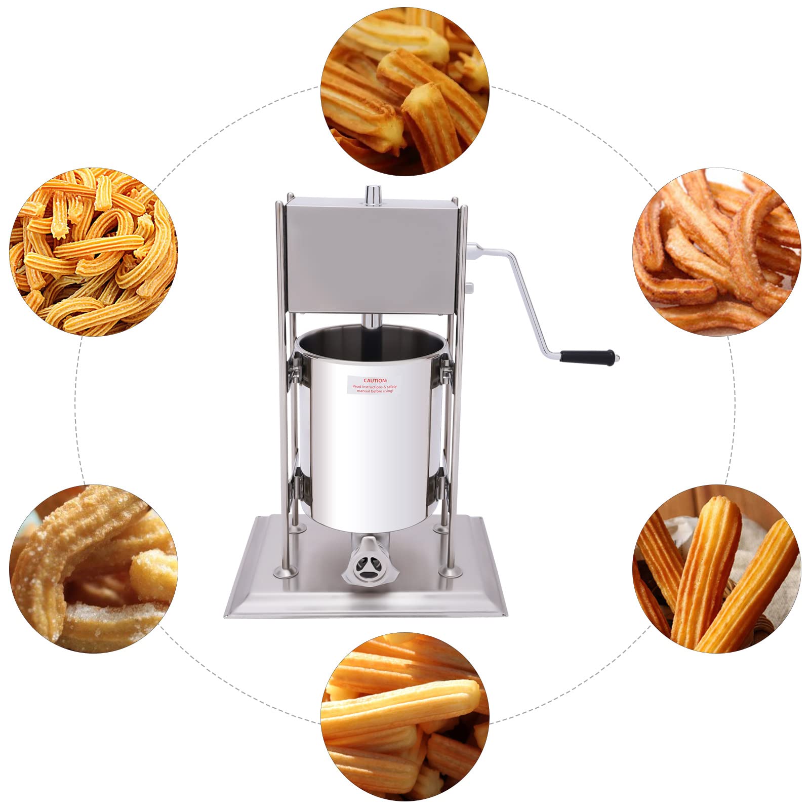 Stainless Steel Manual Churro Maker Machine - 10L Vertical Latin Fruit & Dough Press for Homemade Churros, Donuts, Sausages - Perfect for Commercial Kitchens, Bakeries & Home Use