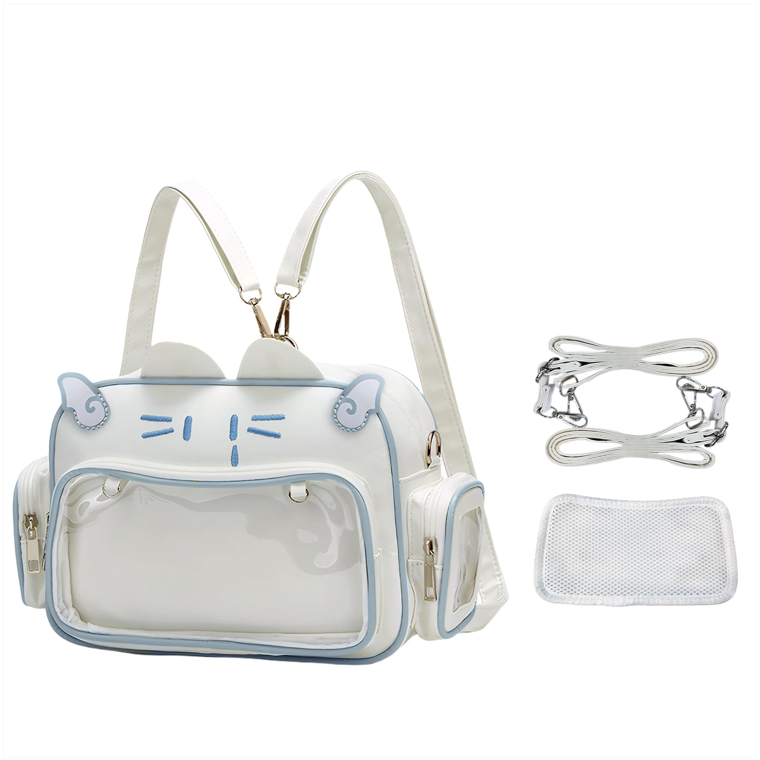 Y2K Kawaii Ita Bag Cat Backpack - Japanese Anime School Bag with Pin Display Panel, Cute Crossbody Shoulder Purse for Girls (White) | Perfect for Cosplay, Conventions & Kawaii Fashion