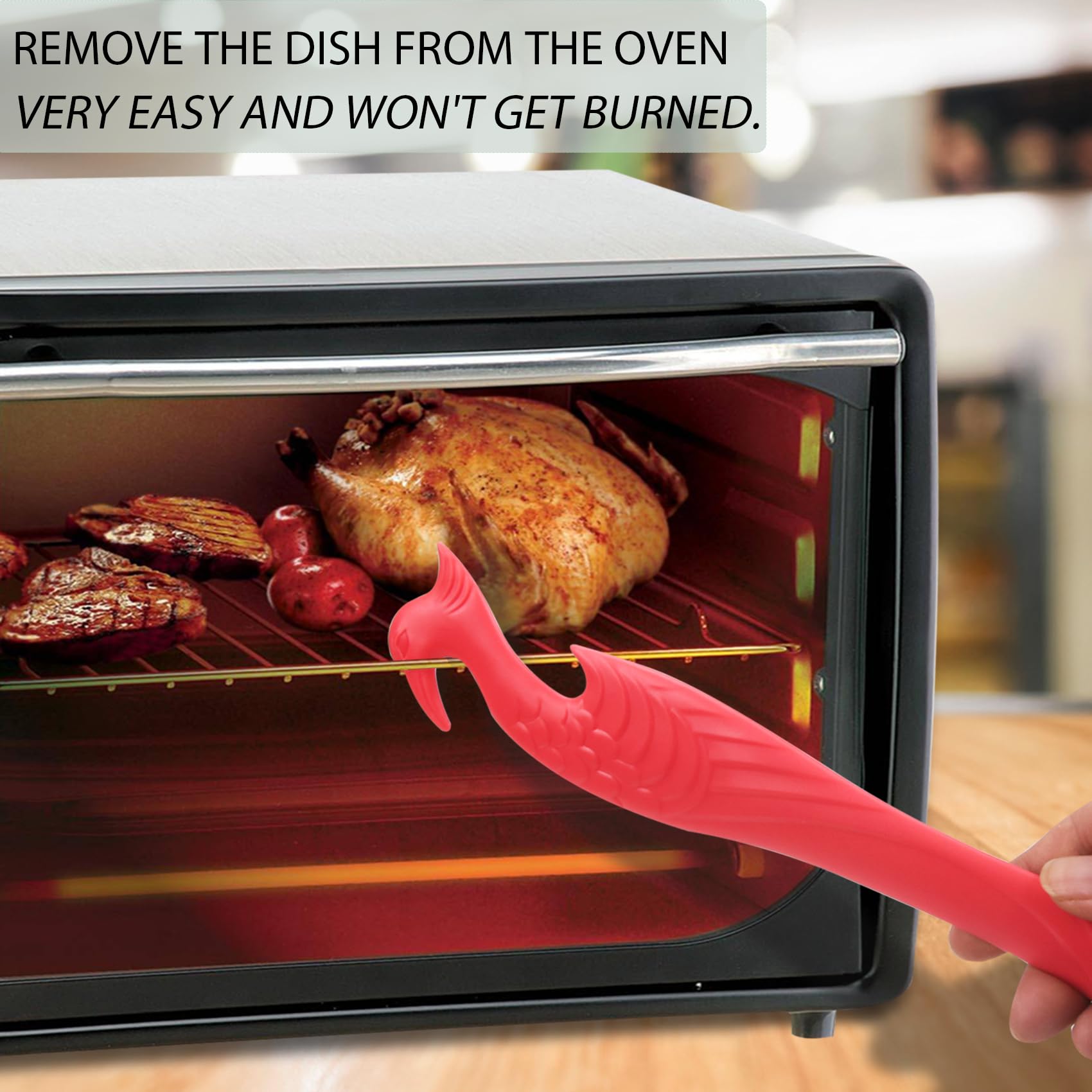 **2-Pack Oven Rack Push Pull Tool (11 Inch) – Long Handle Oven Rack Puller for Easy Removal – Compatible with Oven, Toaster Oven & Air Fryer – Red – Perfect for Baking, Roasting & Cooking**