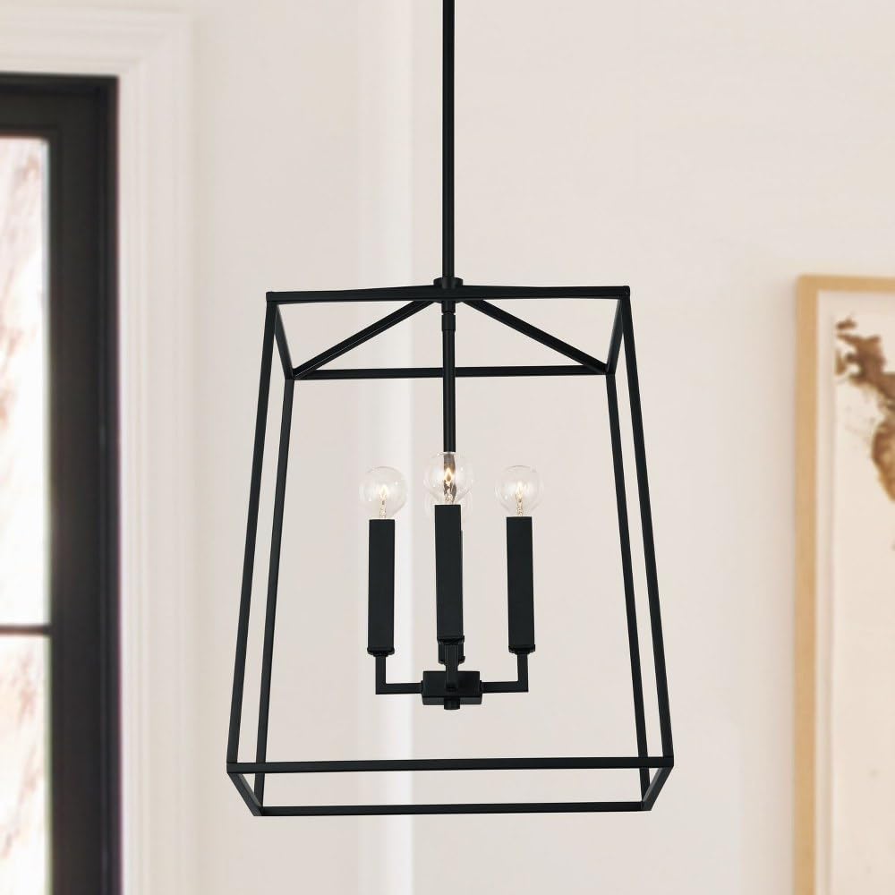 Capital Lighting 537642MB Thea Lantern Foyer Pendant Light Fixture - 4-Light 240W Matte Black Chandelier - 20