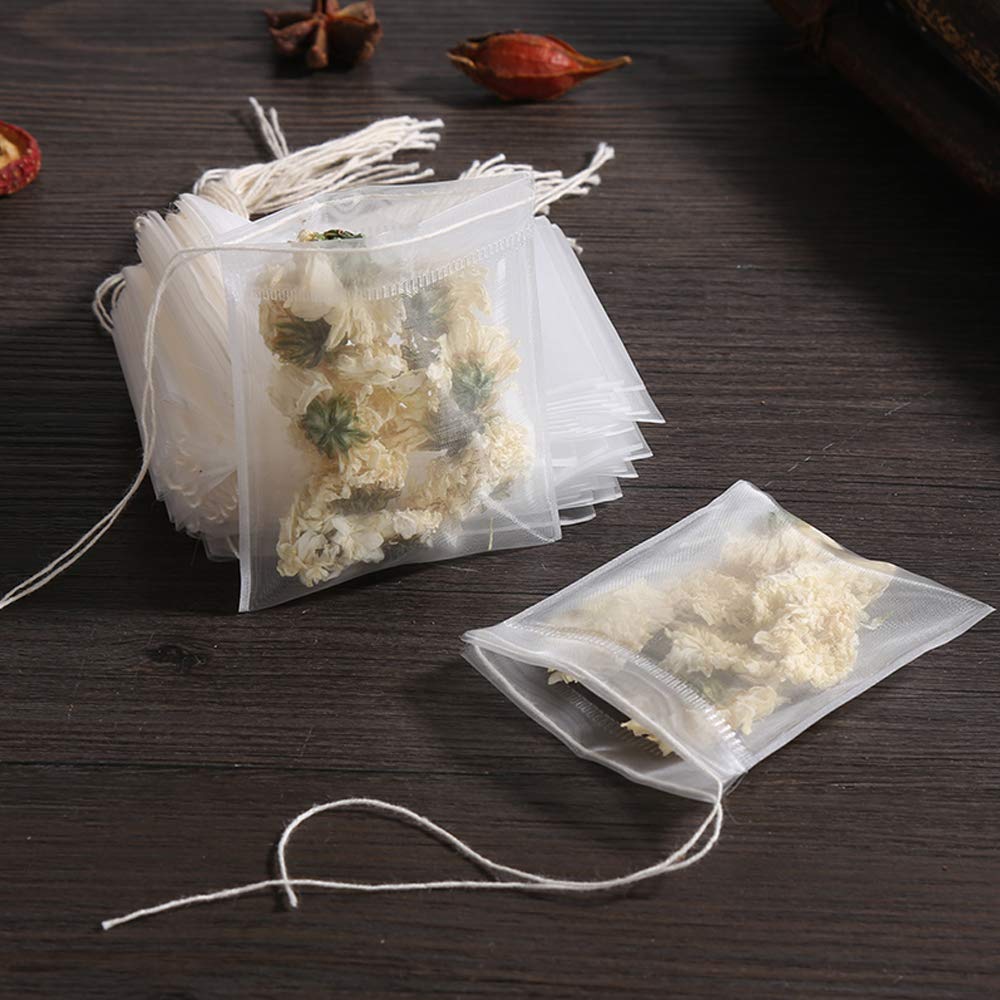 200Pcs Empty Tea Filter Bags - 2.36x2.75inch Drawstring Mesh Infuser for Loose Leaf Tea, Herbs & Spices | Reusable Strainer Bags for Home Brewing, Iced Tea & DIY Tea Blends