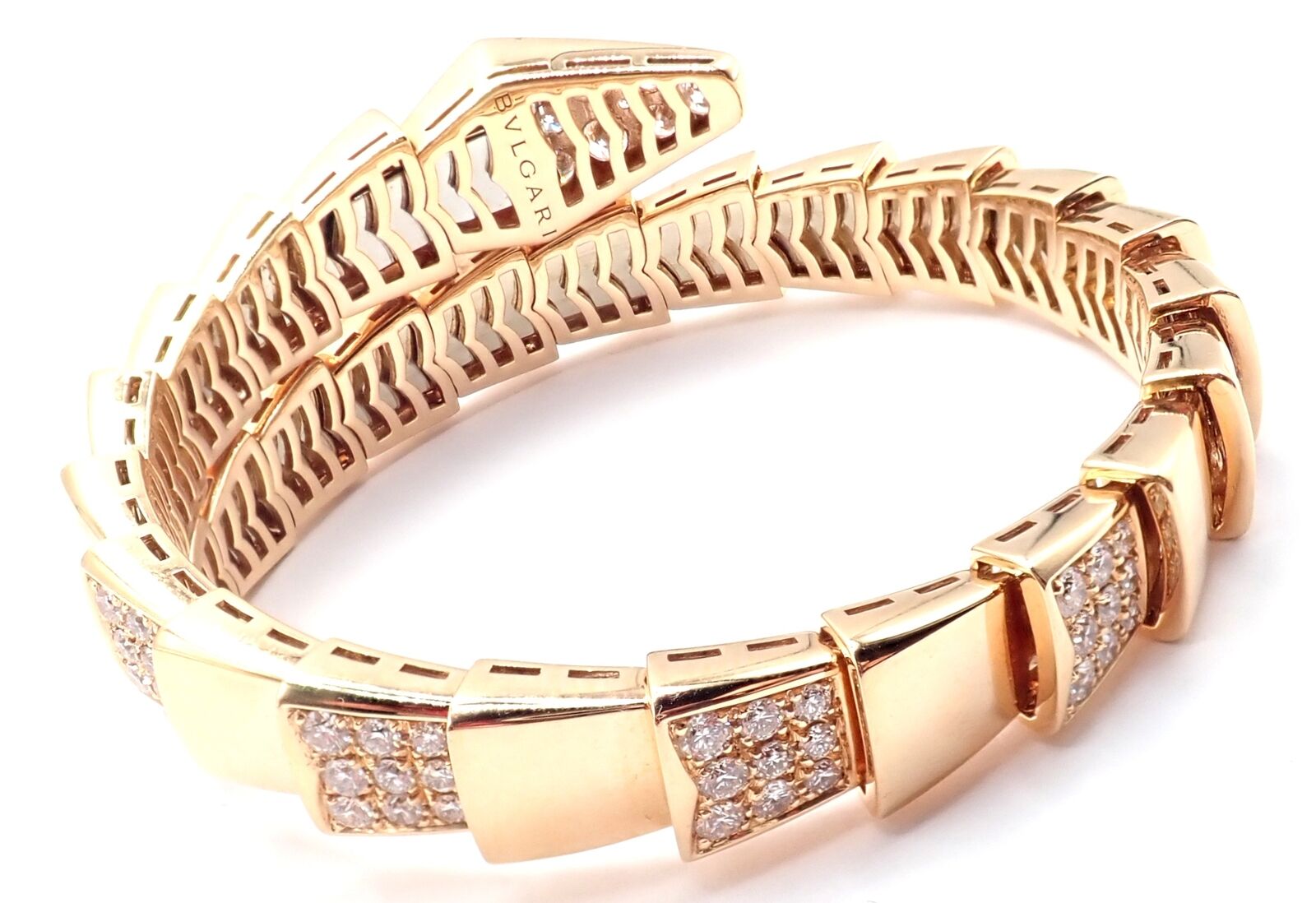 Authentic Bulgari Bvlgari Serpenti Viper 18k Rose Gold Diamond Bangle Bracelet for Women - Luxury Italian Jewelry Gift for Anniversary, Wedding & Special Occasions
