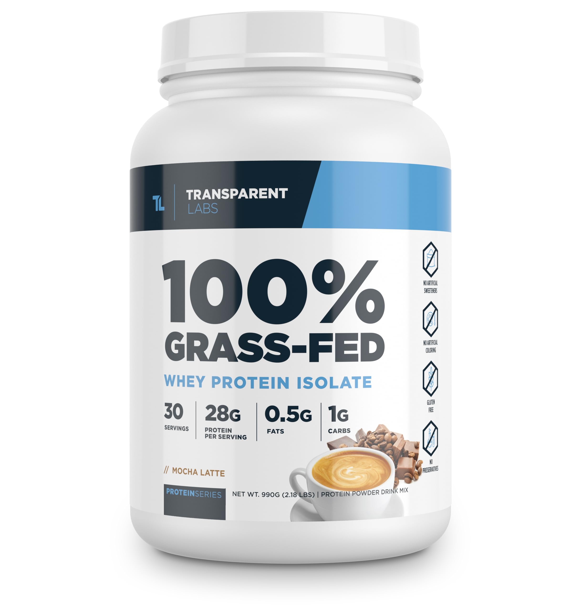 Transparent Labs Grass-Fed Whey Protein Isolate Powder - 28g Protein per Serving, 9 Essential Amino Acids, Gluten Free, Naturally Flavored Mocha - 30 Servings for Post-Workout Recovery & Muscle Growth