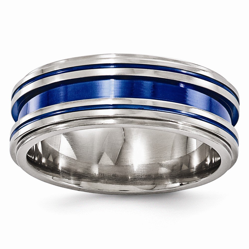 Solid Titanium Men's Wedding Band Ring - 8mm Grooved Blue Anodized Titanium Ring for Men | Durable & Comfortable for Everyday Wear, Anniversary Gifts & Special Occasions
